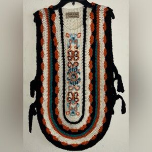 Vintage Marley Catch A Fire Crochet Vest, Poncho, Sweater, Beaded.
